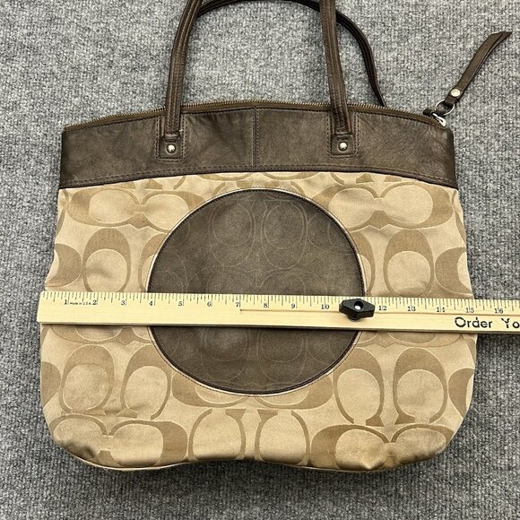 Coach Tote Bag Purse Vintage Jacquard Khaki & Brown - Picture 8 of 9